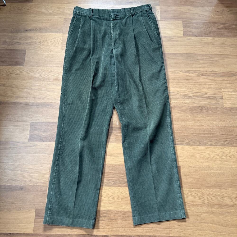 Men's Vintage Lands' End Moss Green Cords Corduroy Slack Trousers Pants Sz 33